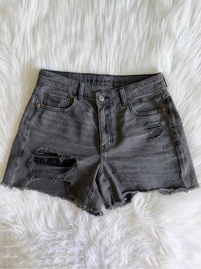 Gray black distressed high waisted shorts